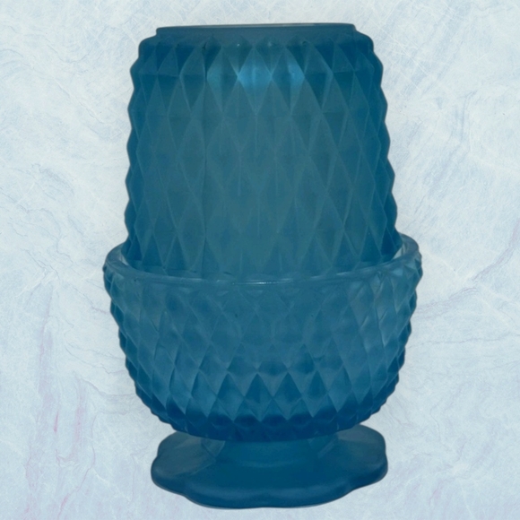 Rare Vintage Indiana Glass Blue Satin Fairy Lamp